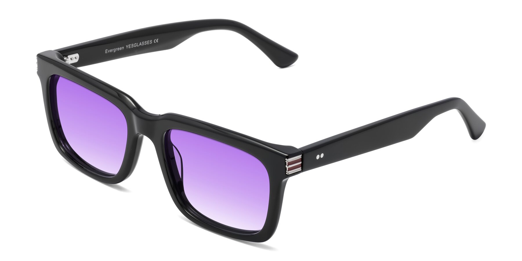 Angle of Evergreen in Black with Purple Gradient Lenses