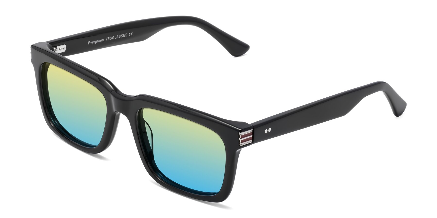 Angle of Evergreen in Black with Yellow / Blue Gradient Lenses