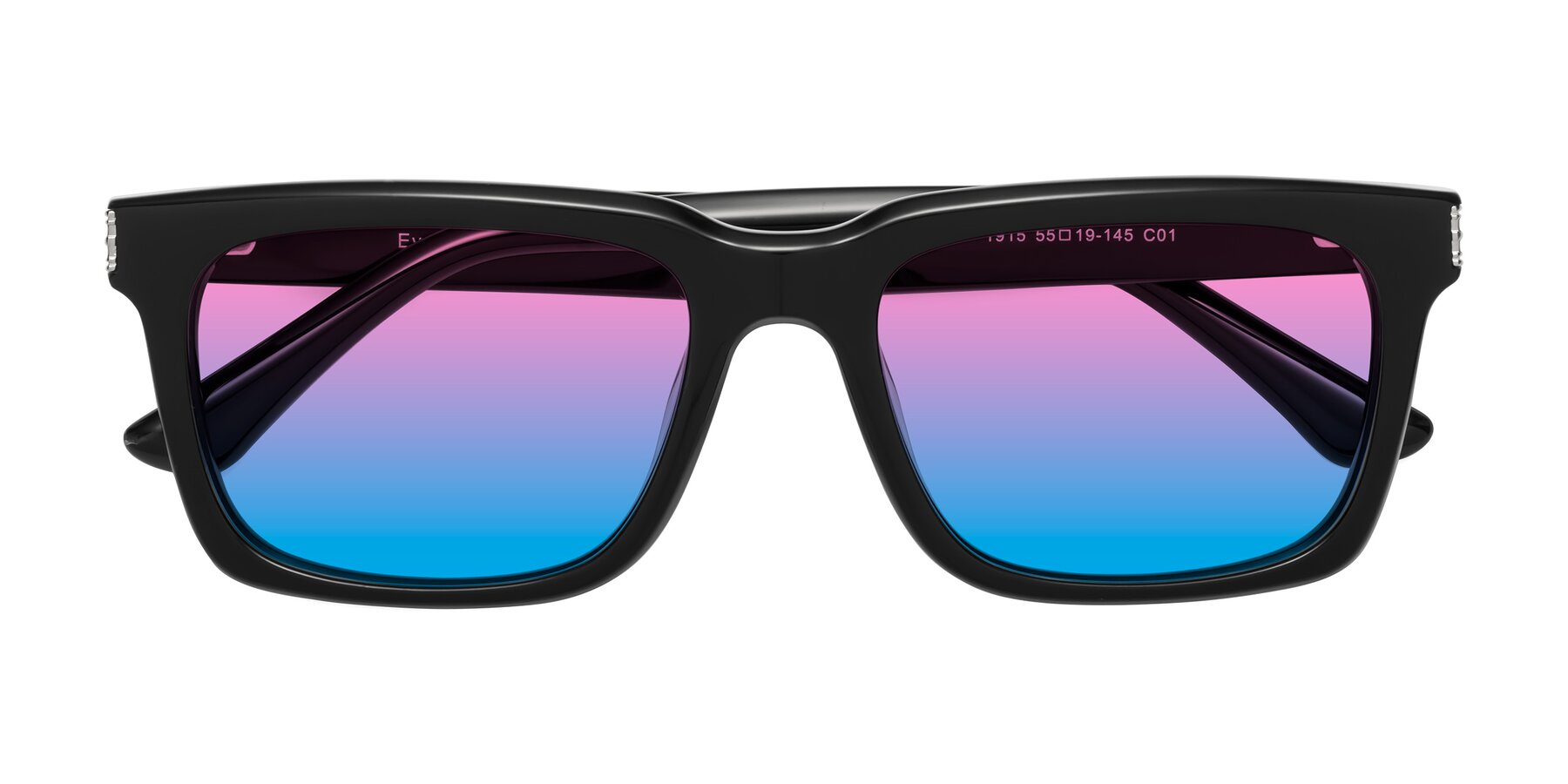 Folded Front of Evergreen in Black with Pink / Blue Gradient Lenses