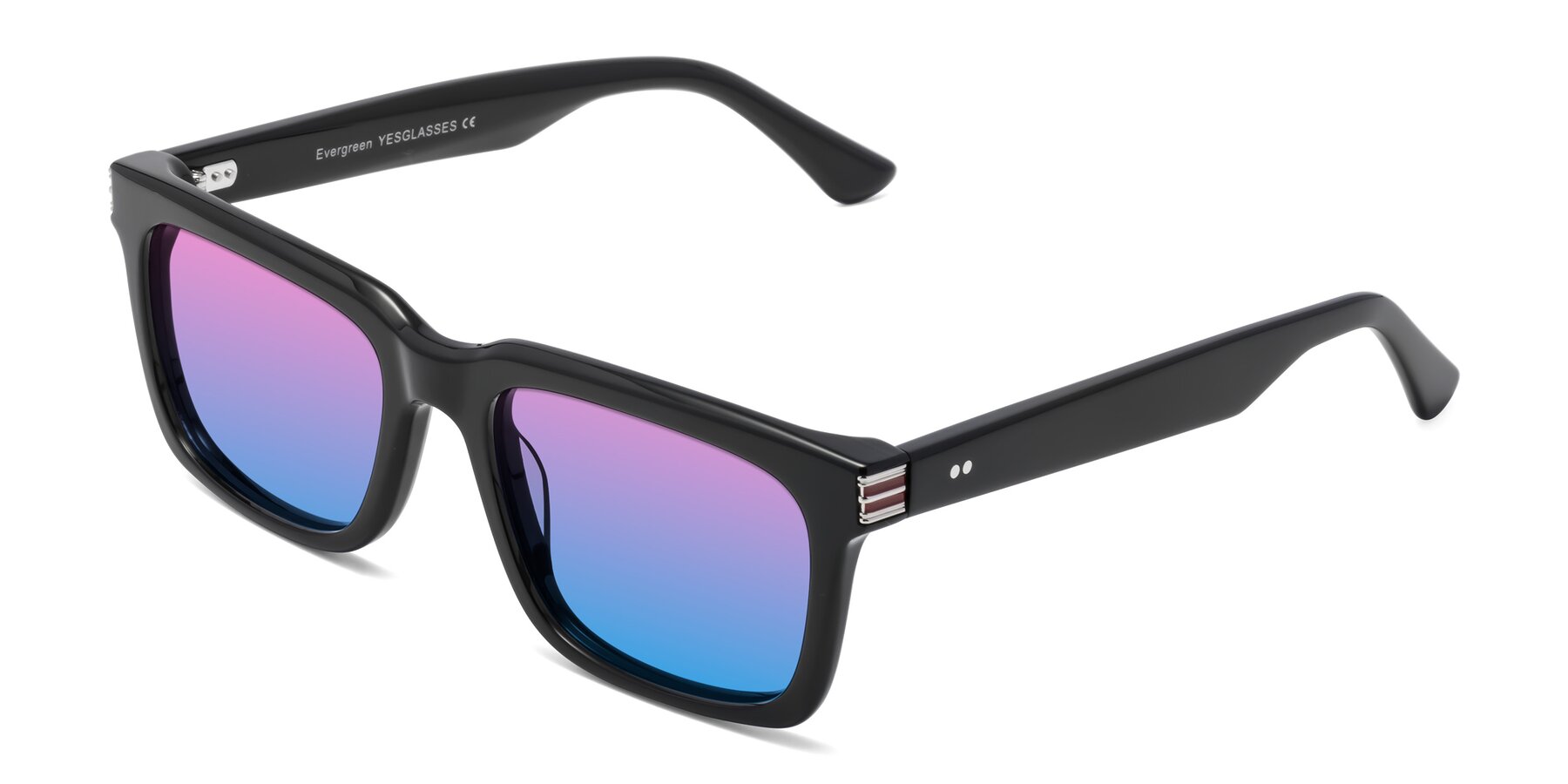 Angle of Evergreen in Black with Pink / Blue Gradient Lenses