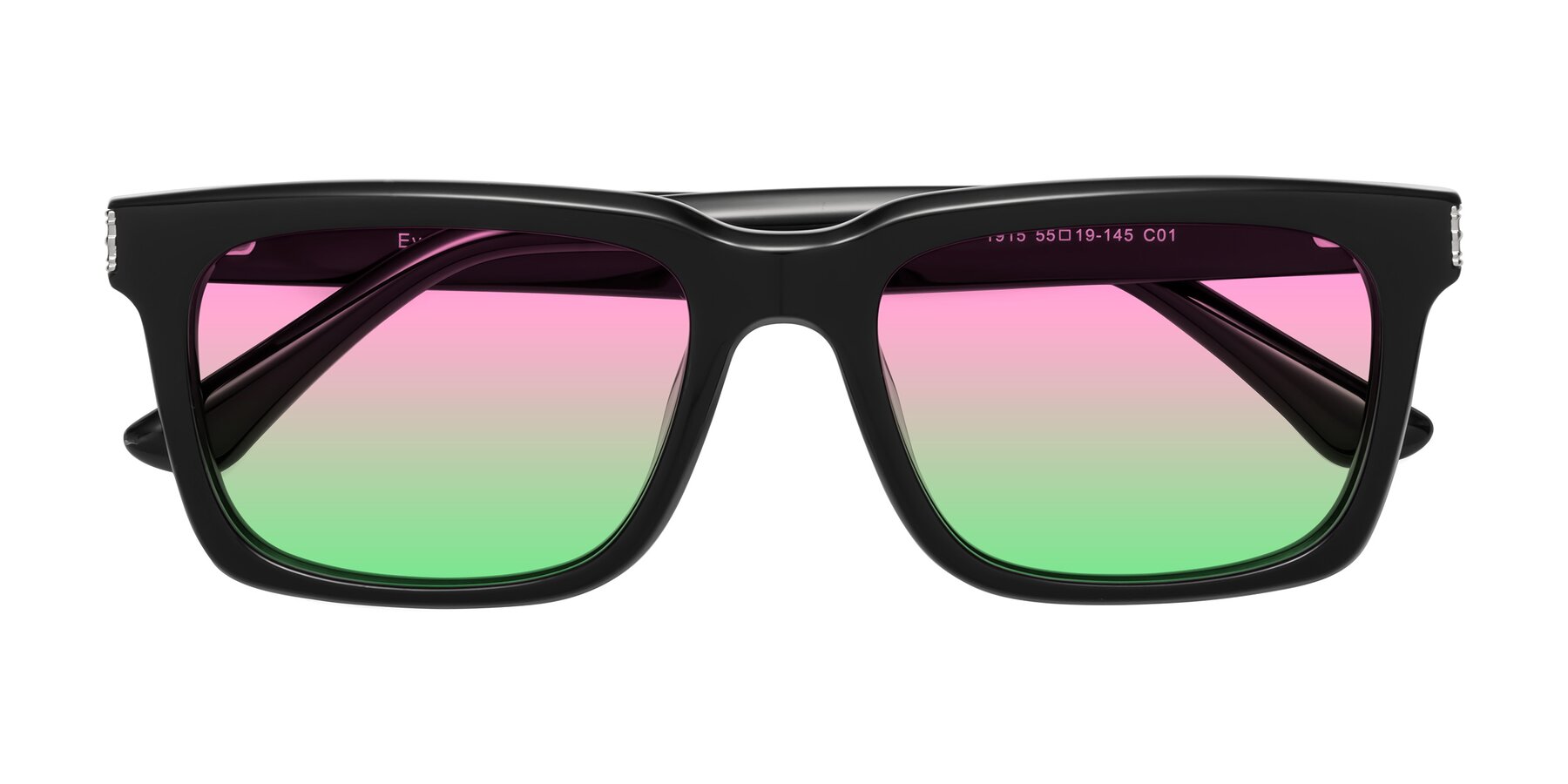 Folded Front of Evergreen in Black with Pink / Green Gradient Lenses