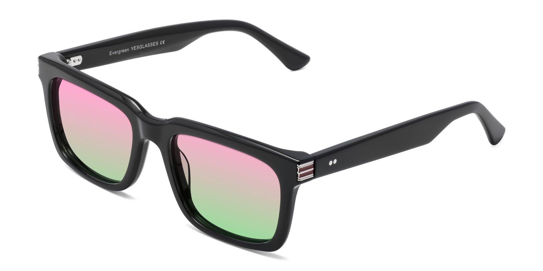 Angle of Evergreen in Black with Pink / Green Gradient Lenses