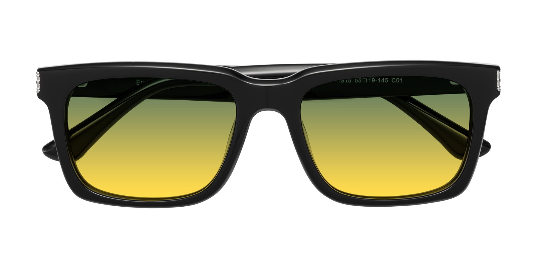 Folded Front of Evergreen in Black with Green / Yellow Gradient Lenses