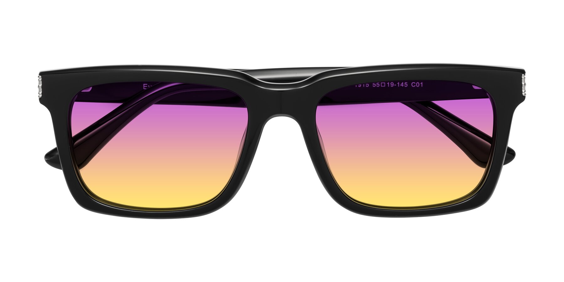 Folded Front of Evergreen in Black with Purple / Yellow Gradient Lenses