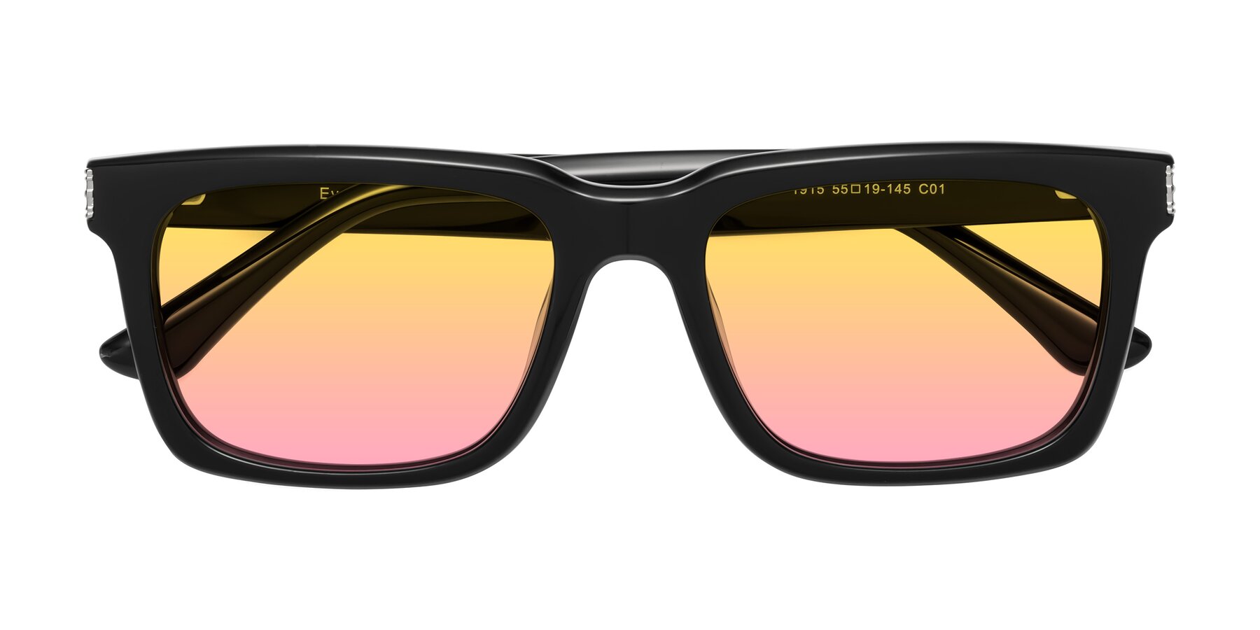 Folded Front of Evergreen in Black with Yellow / Pink Gradient Lenses