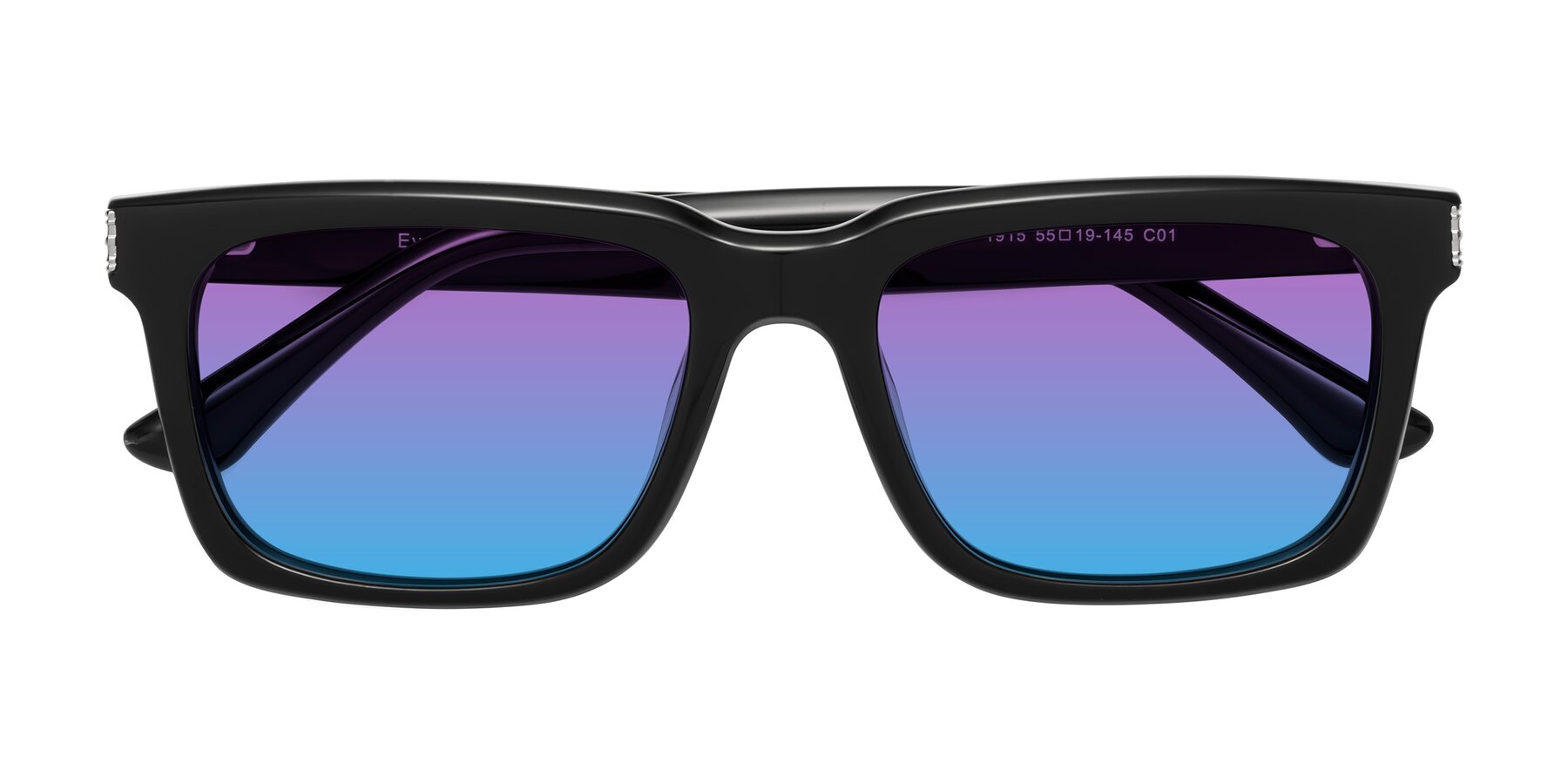 Folded Front of Evergreen in Black with Purple / Blue Gradient Lenses