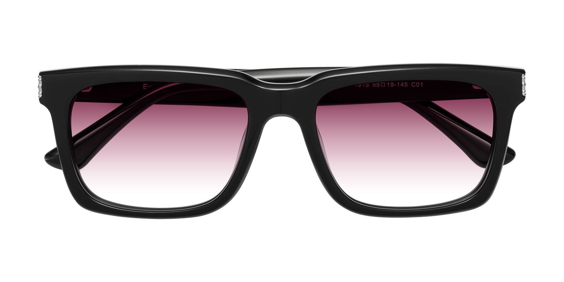 Folded Front of Evergreen in Black with Wine Gradient Lenses