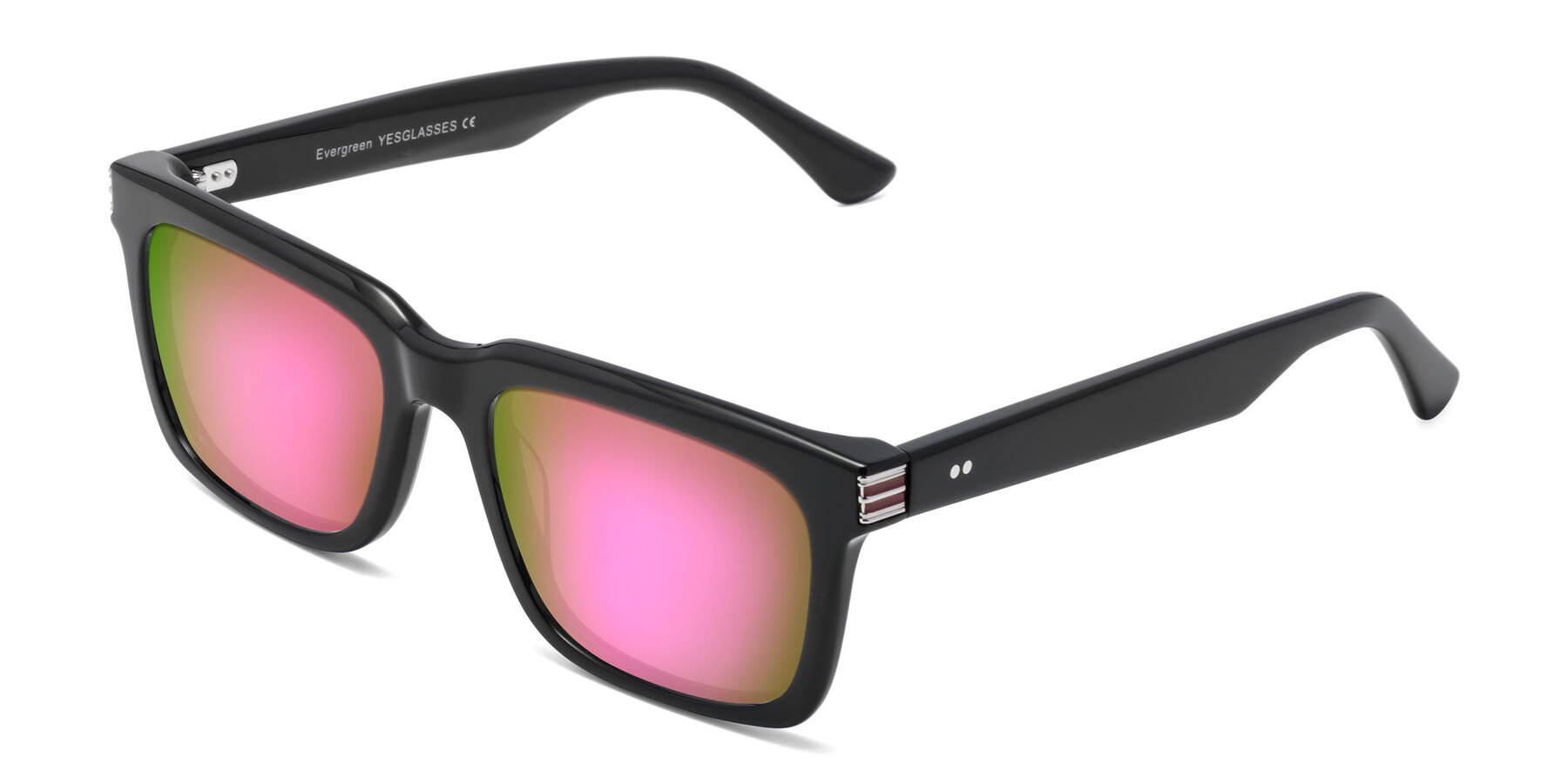 Angle of Evergreen in Black with Pink Mirrored Lenses