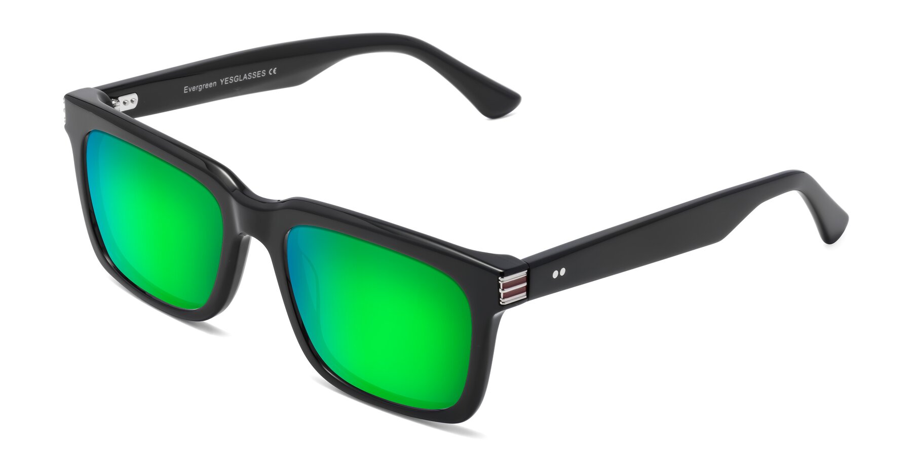 Angle of Evergreen in Black with Green Mirrored Lenses