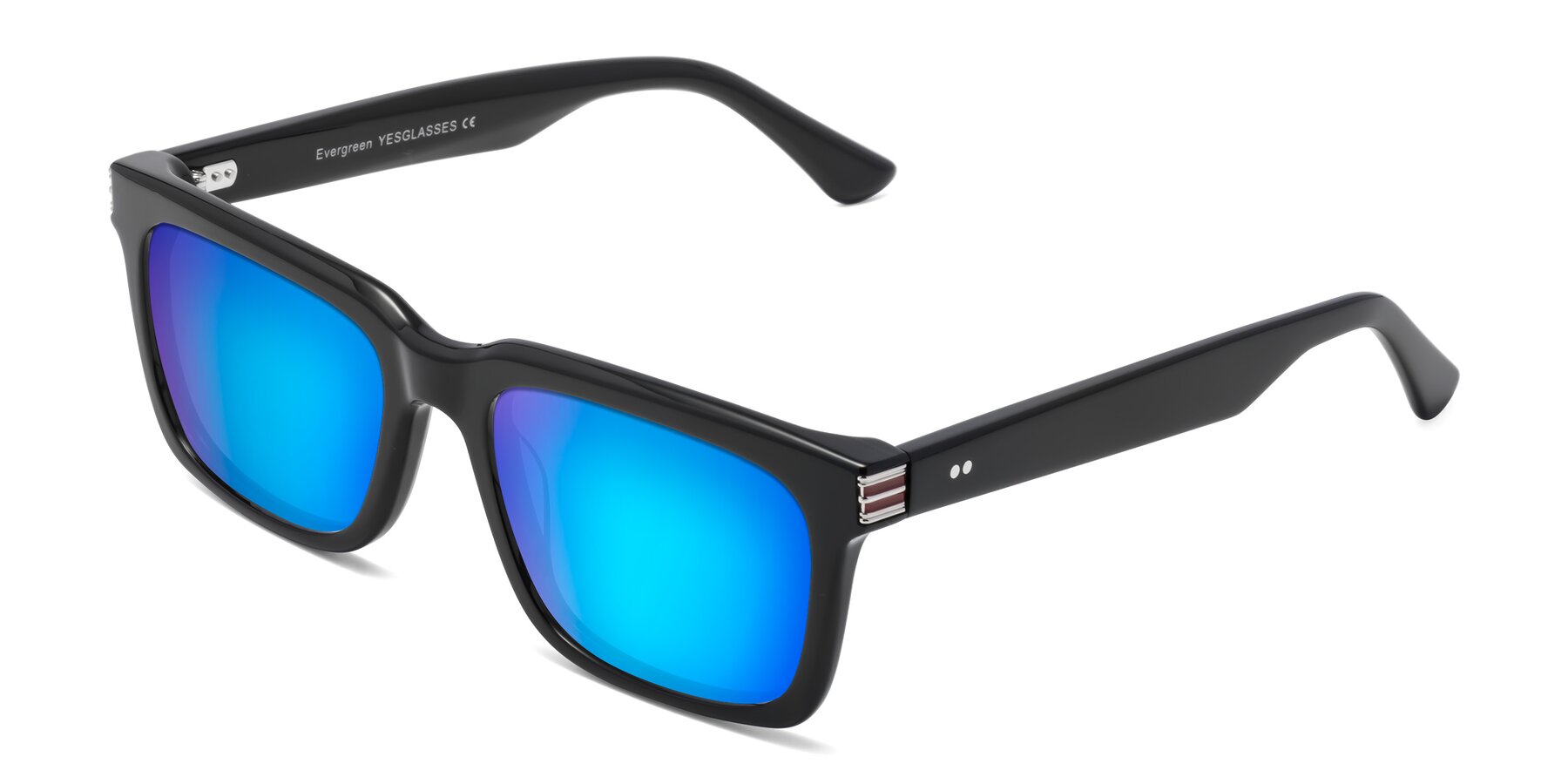Angle of Evergreen in Black with Blue Mirrored Lenses