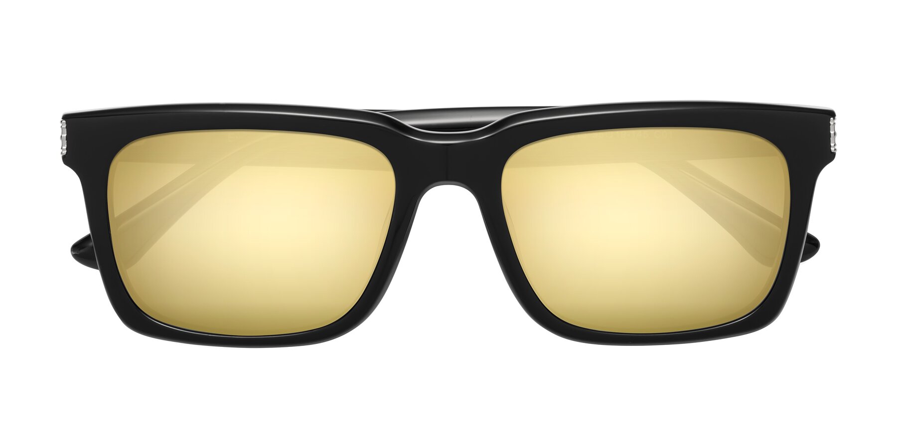 Folded Front of Evergreen in Black with Gold Mirrored Lenses