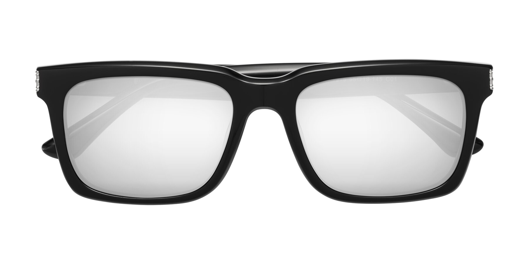 Folded Front of Evergreen in Black with Silver Mirrored Lenses