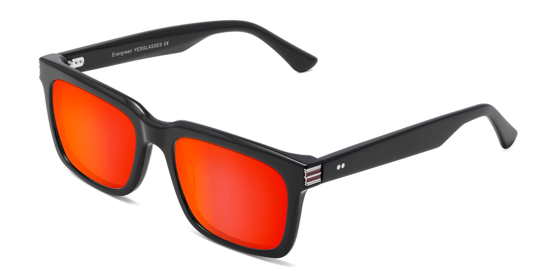 Angle of Evergreen in Black with Red Gold Mirrored Lenses