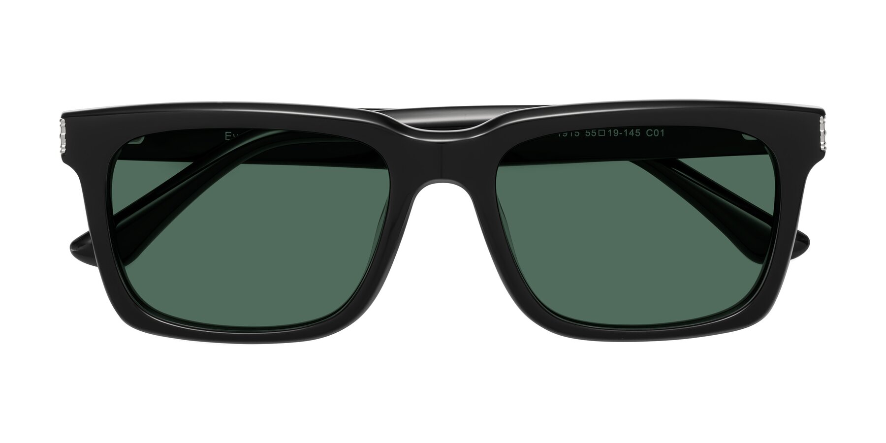 Folded Front of Evergreen in Black with Green Polarized Lenses