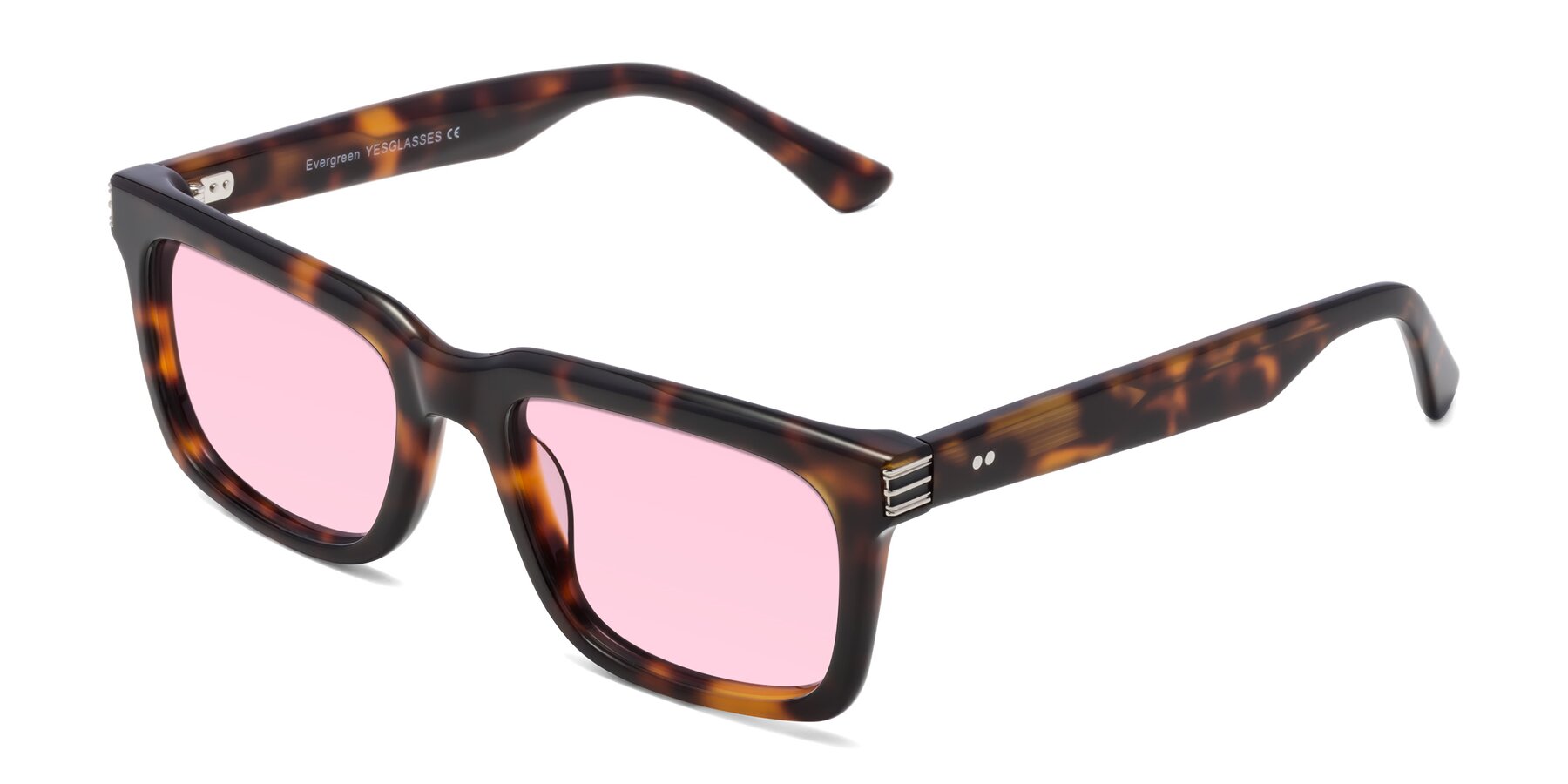 Angle of Evergreen in Tortoise with Light Pink Tinted Lenses