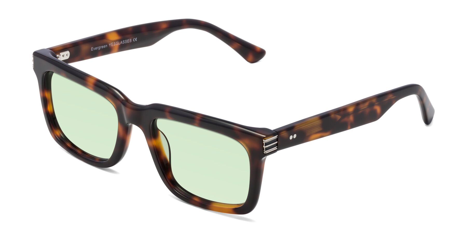 Angle of Evergreen in Tortoise with Light Green Tinted Lenses