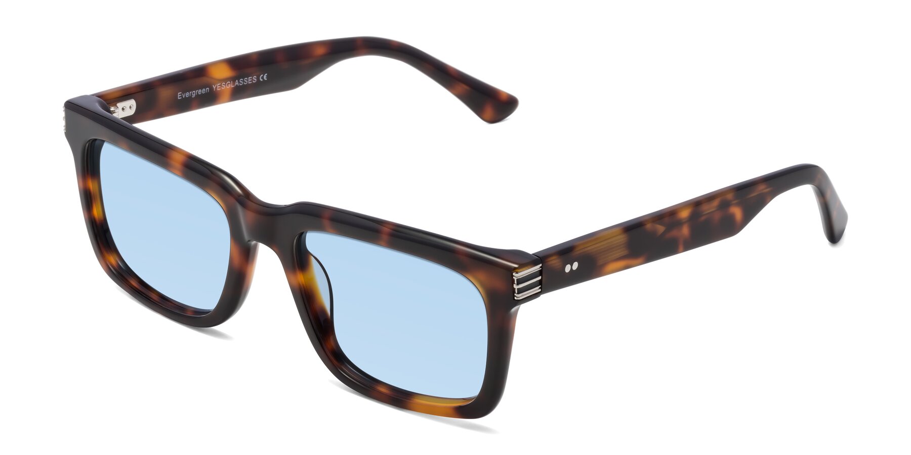 Angle of Evergreen in Tortoise with Light Blue Tinted Lenses