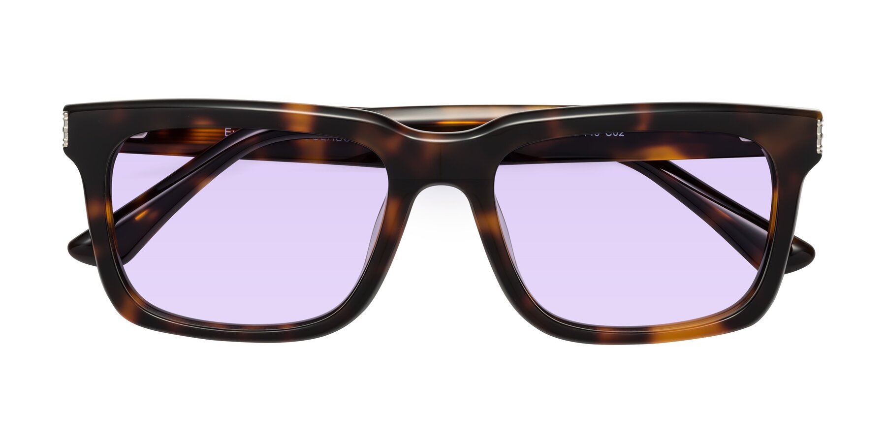 Folded Front of Evergreen in Tortoise with Light Purple Tinted Lenses