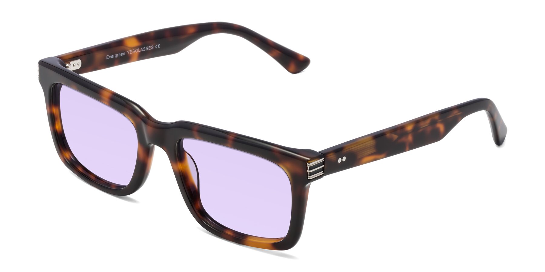 Angle of Evergreen in Tortoise with Light Purple Tinted Lenses