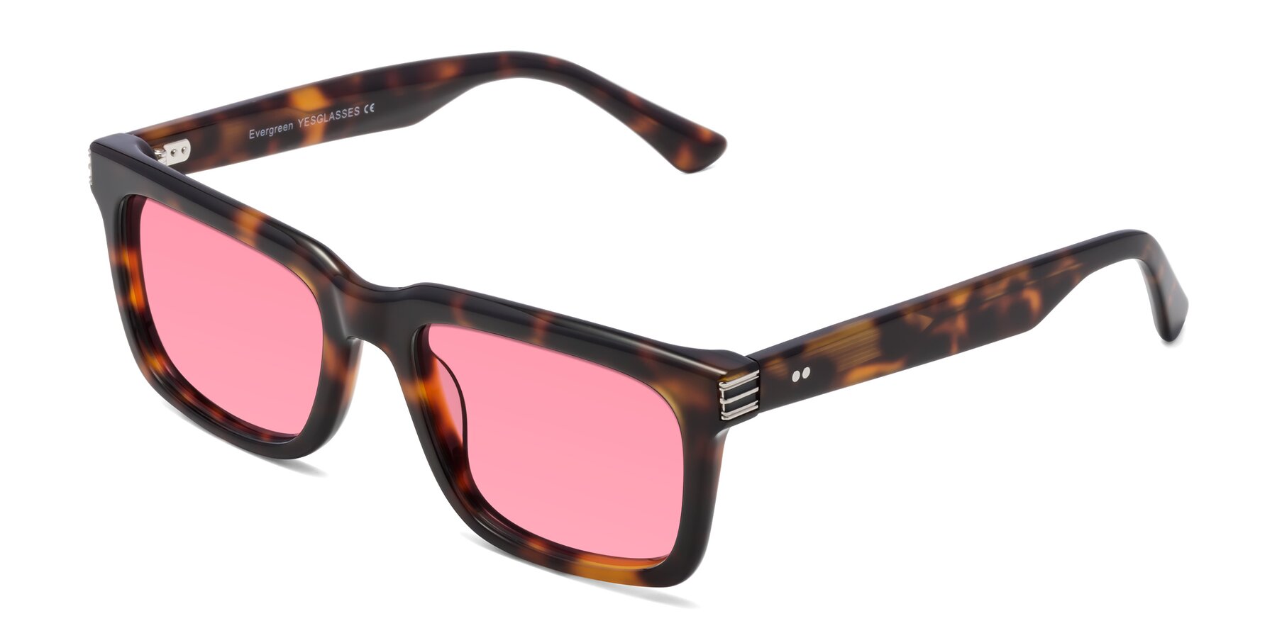 Angle of Evergreen in Tortoise with Pink Tinted Lenses