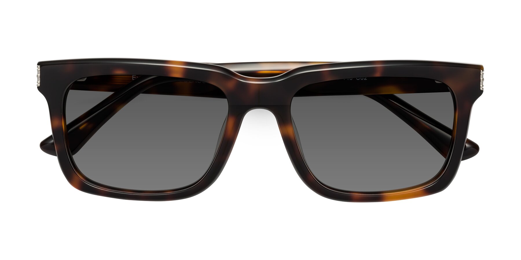 Folded Front of Evergreen in Tortoise with Medium Gray Tinted Lenses