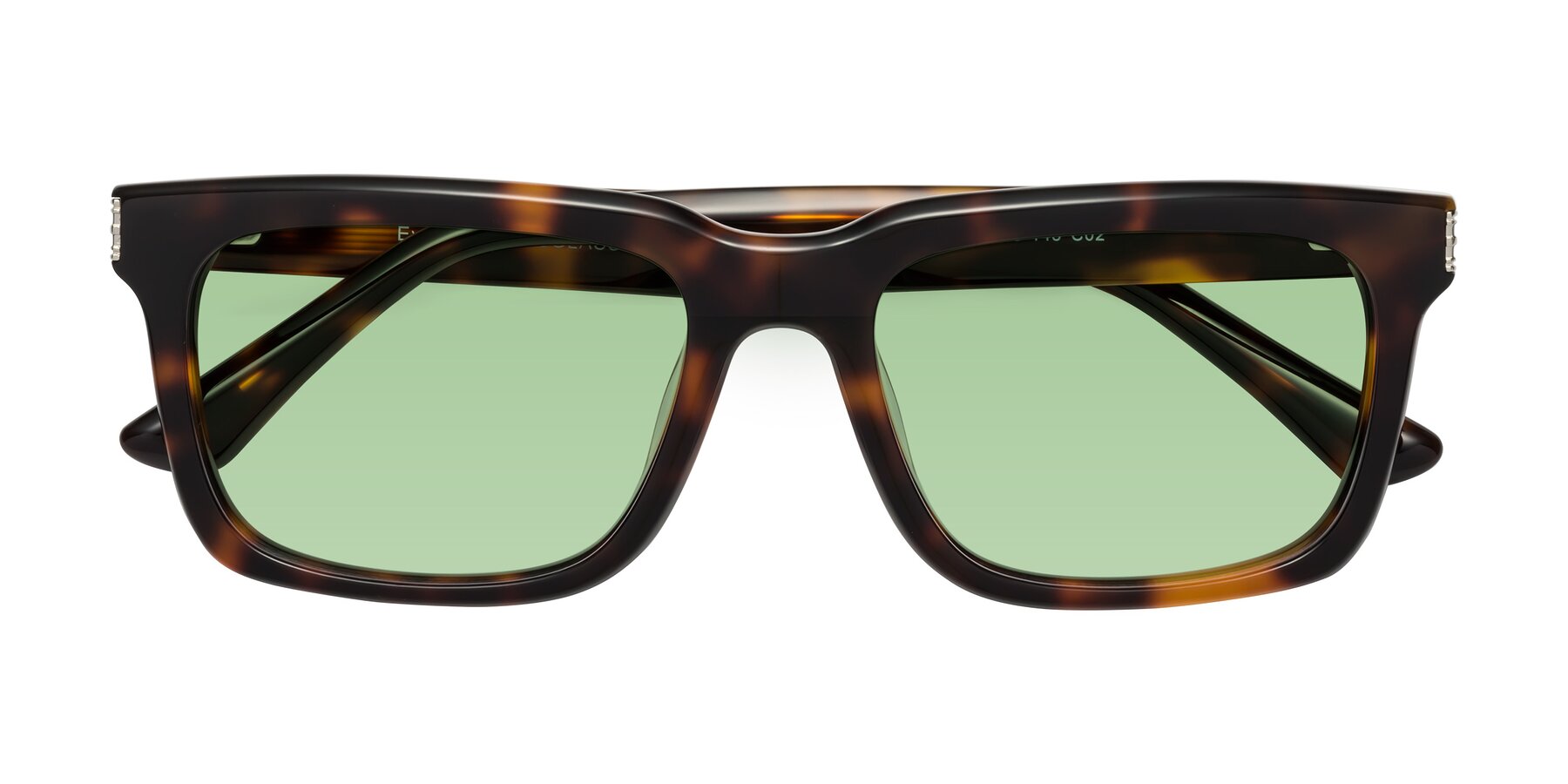 Folded Front of Evergreen in Tortoise with Medium Green Tinted Lenses