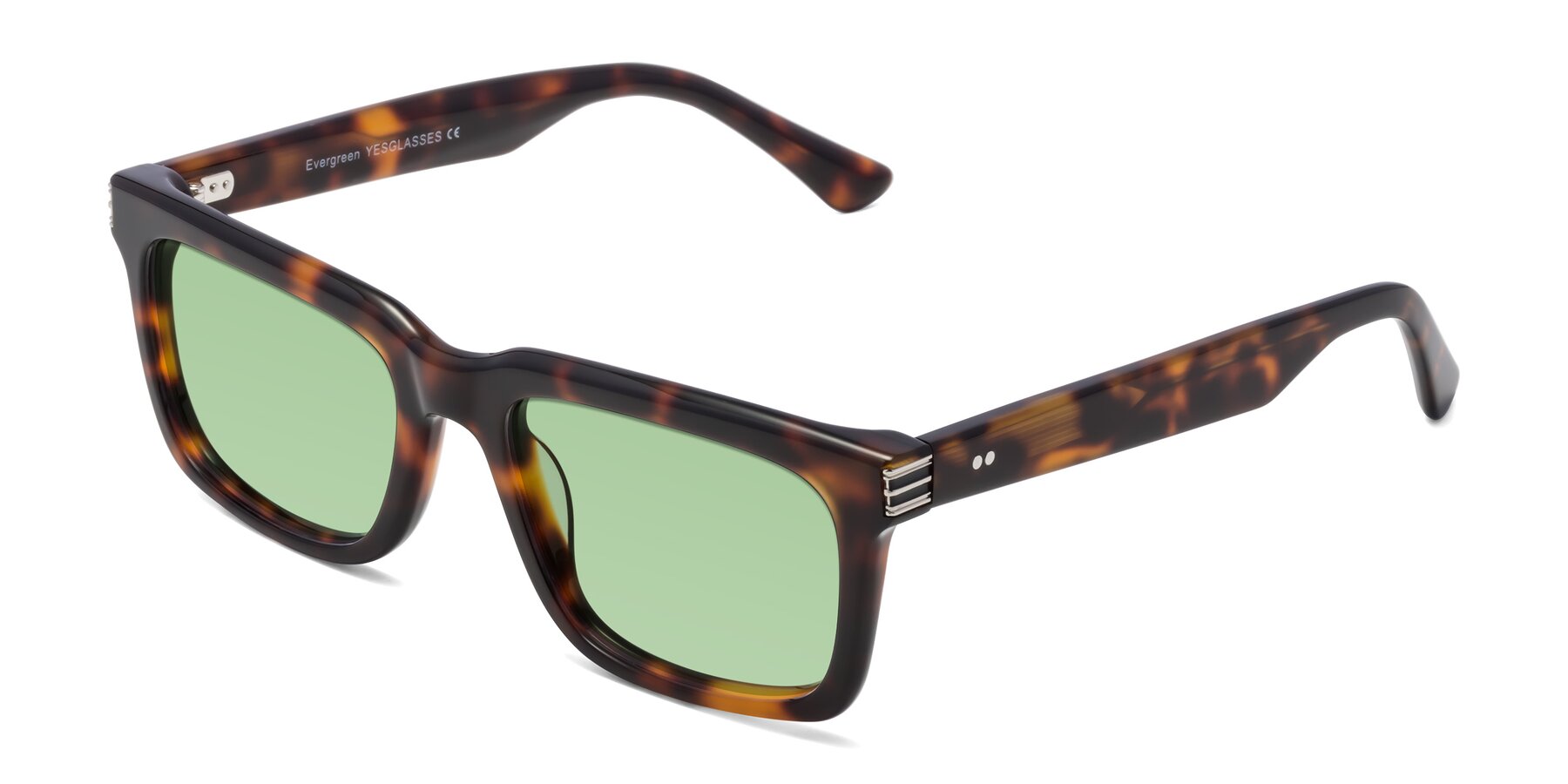 Angle of Evergreen in Tortoise with Medium Green Tinted Lenses