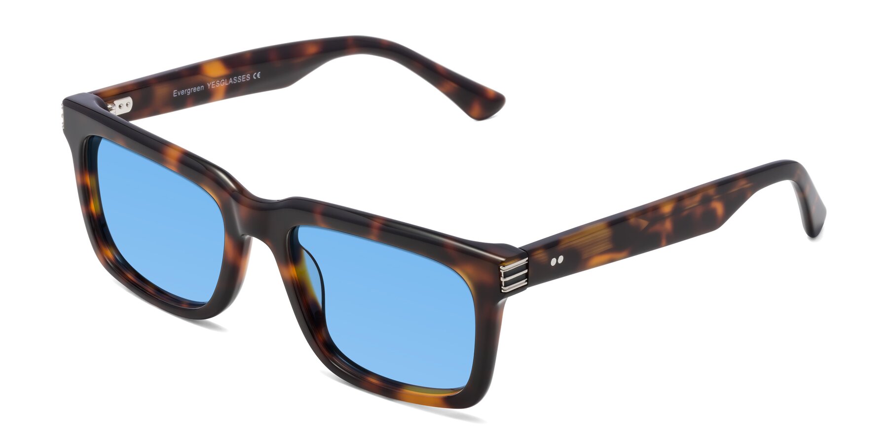 Angle of Evergreen in Tortoise with Medium Blue Tinted Lenses