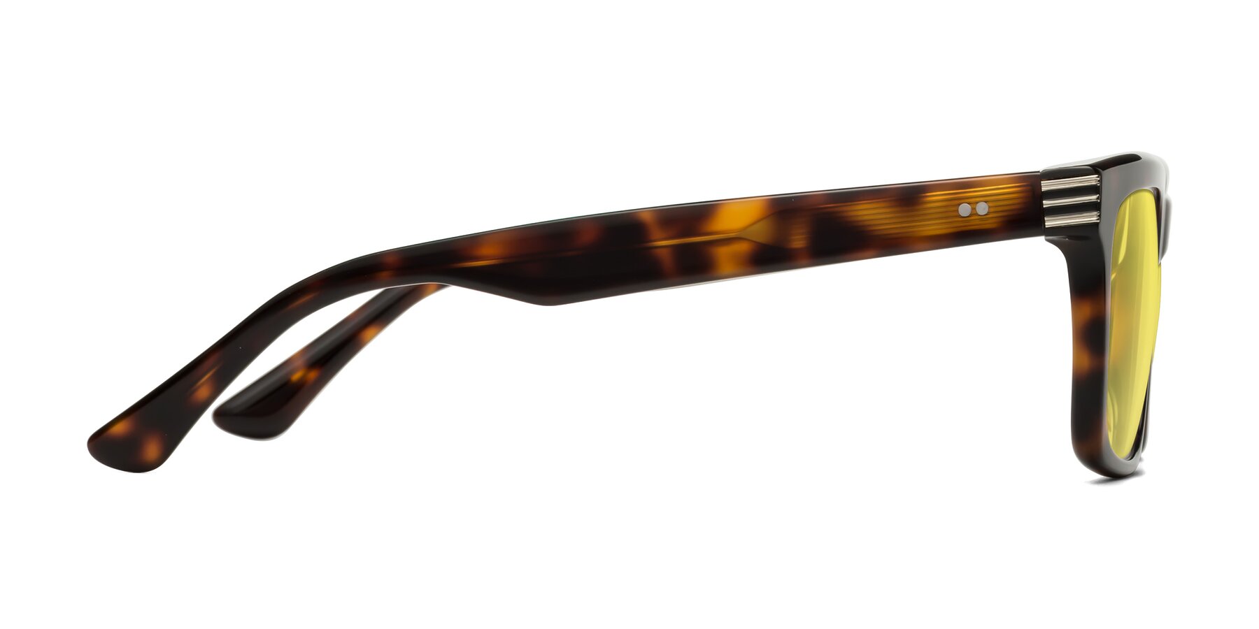 Side of Evergreen in Tortoise with Medium Yellow Tinted Lenses