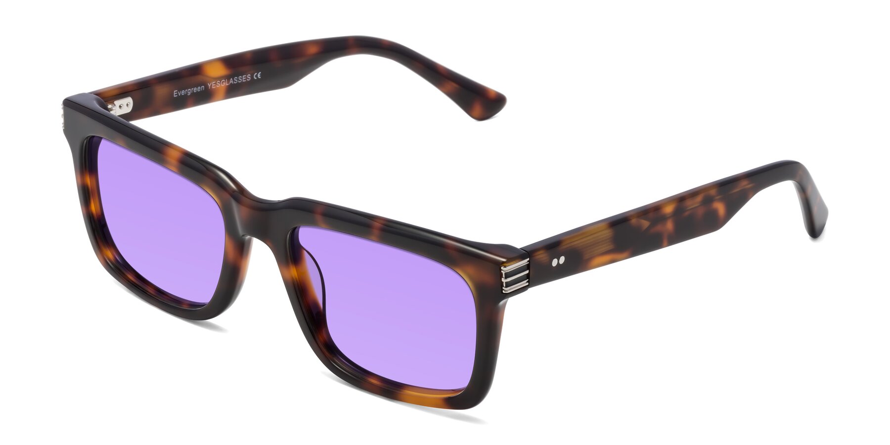 Angle of Evergreen in Tortoise with Medium Purple Tinted Lenses