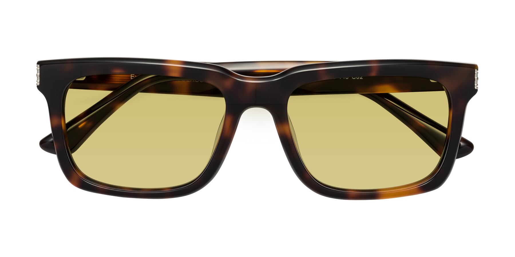 Folded Front of Evergreen in Tortoise with Medium Champagne Tinted Lenses