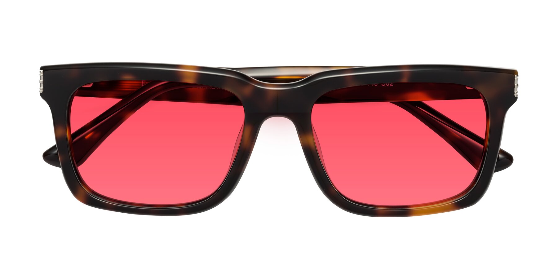 Folded Front of Evergreen in Tortoise with Red Tinted Lenses