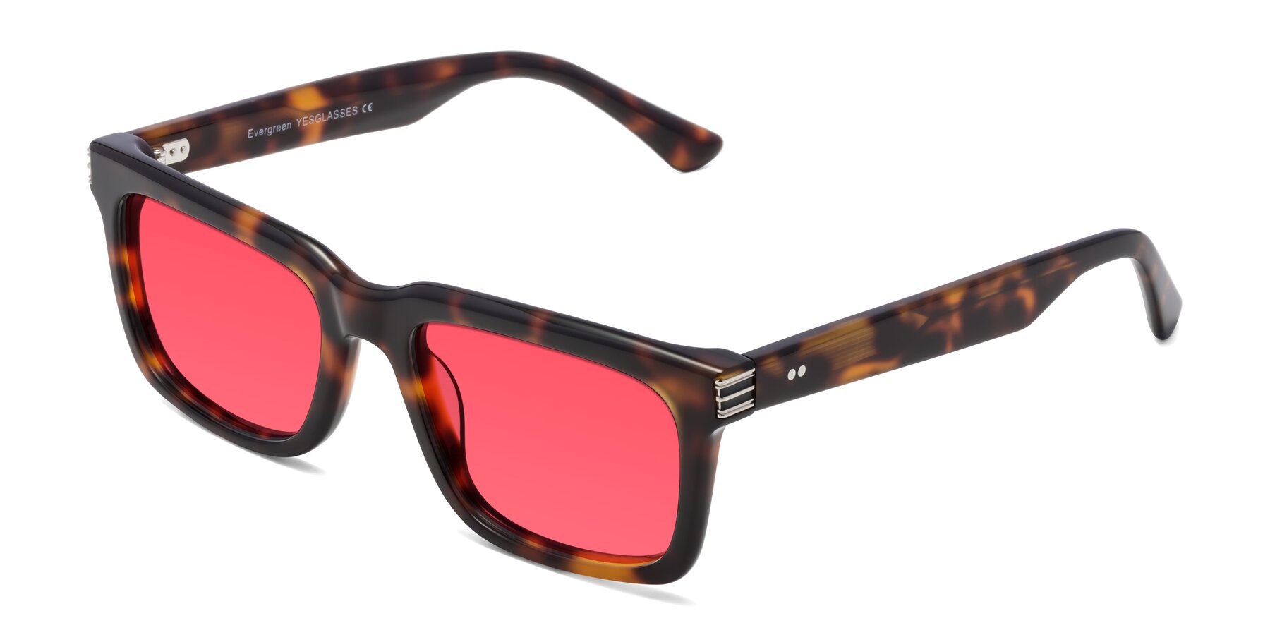 Angle of Evergreen in Tortoise with Red Tinted Lenses