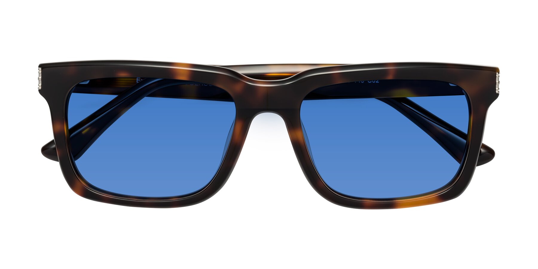 Folded Front of Evergreen in Tortoise with Blue Tinted Lenses