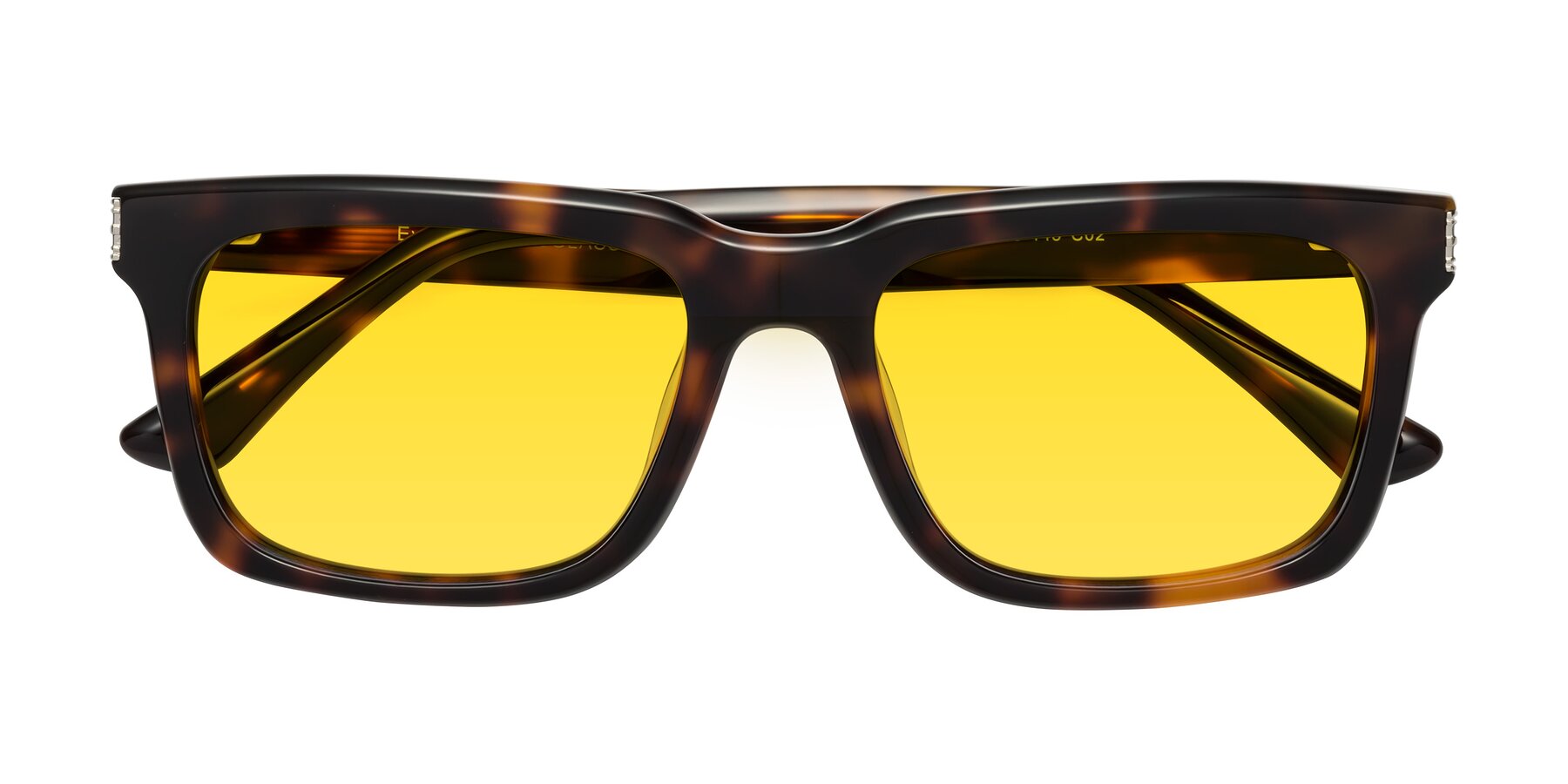 Folded Front of Evergreen in Tortoise with Yellow Tinted Lenses