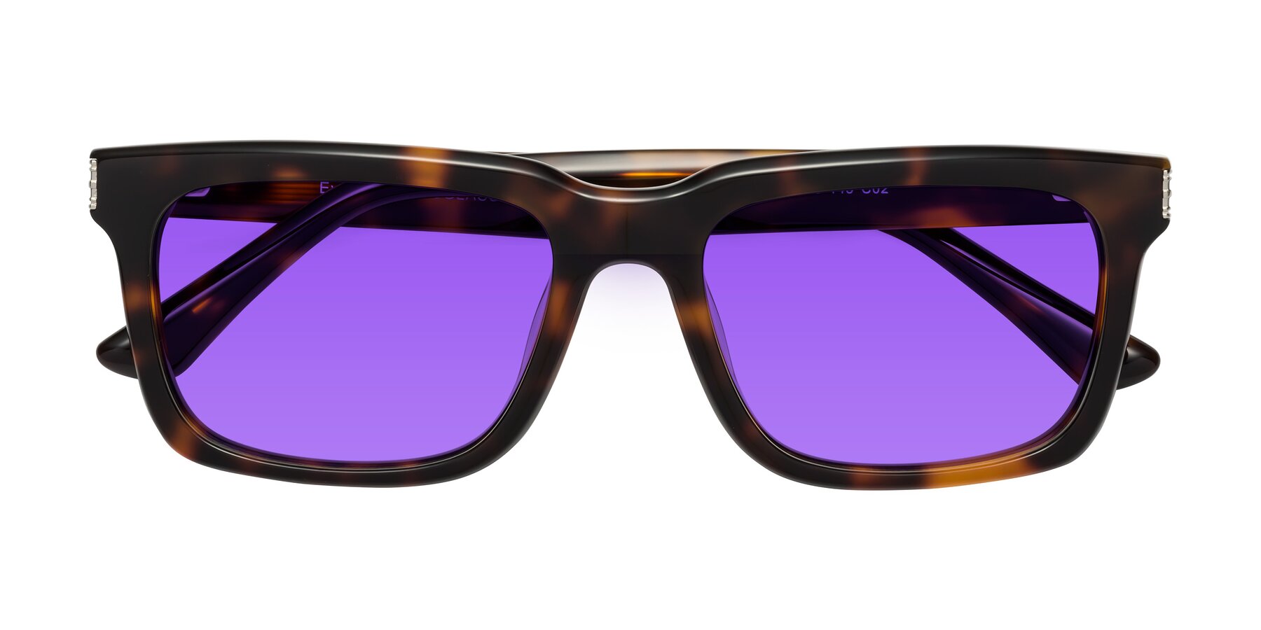 Folded Front of Evergreen in Tortoise with Purple Tinted Lenses