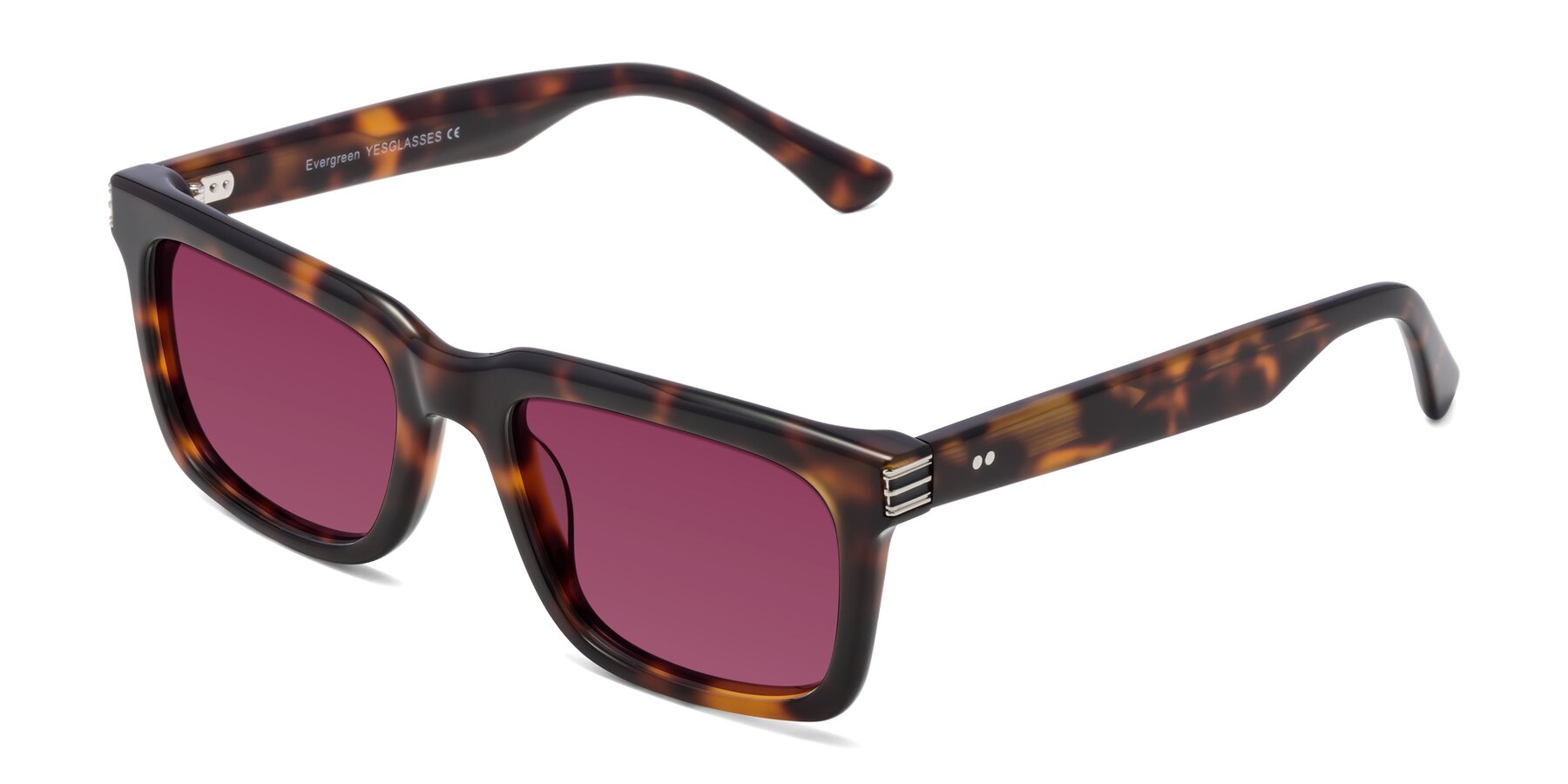 Angle of Evergreen in Tortoise with Wine Tinted Lenses