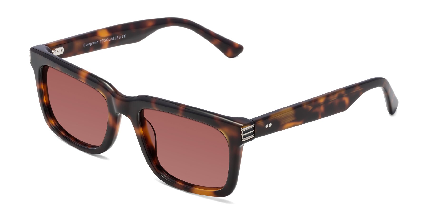 Angle of Evergreen in Tortoise with Garnet Tinted Lenses