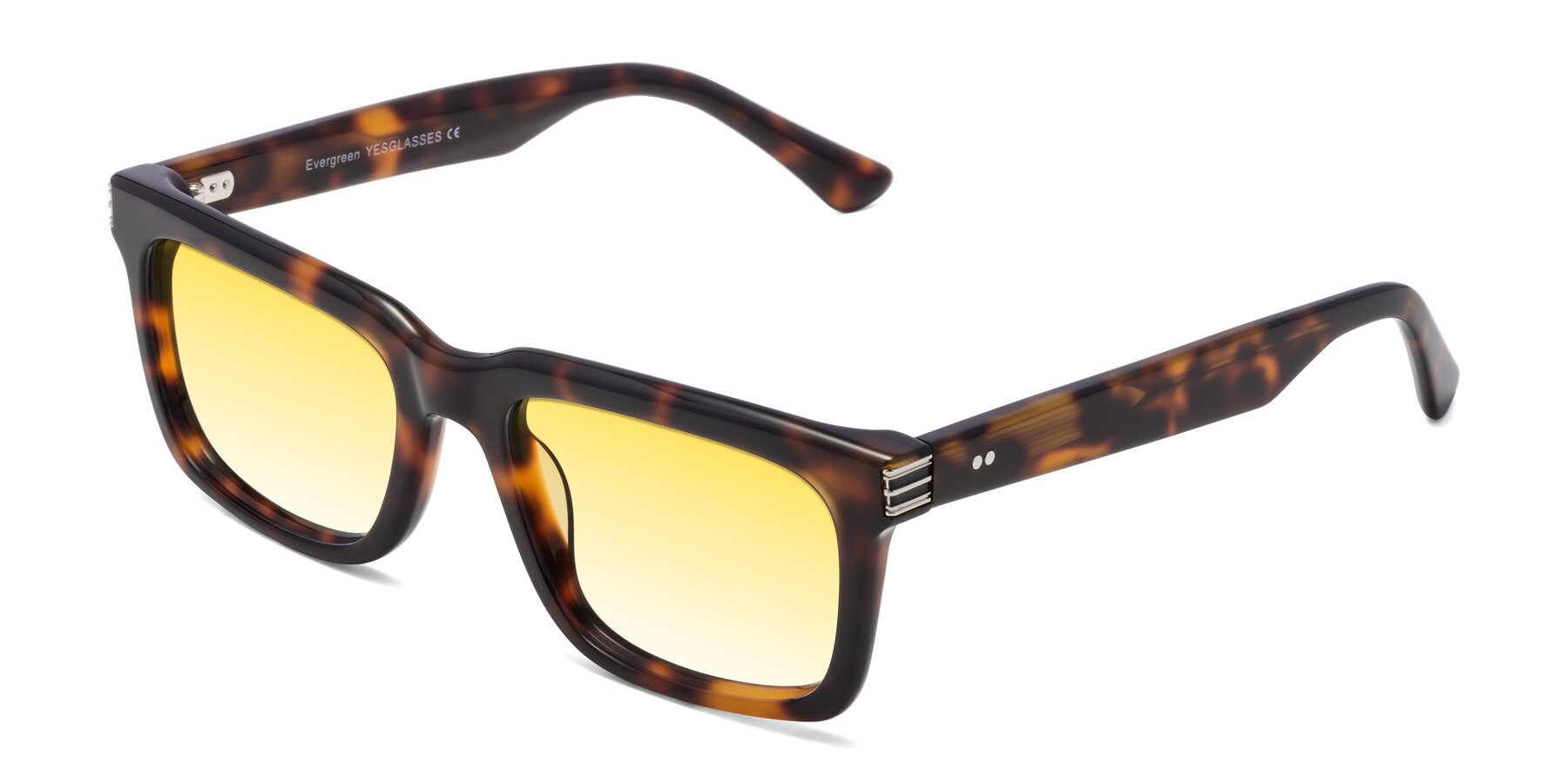 Angle of Evergreen in Tortoise with Yellow Gradient Lenses