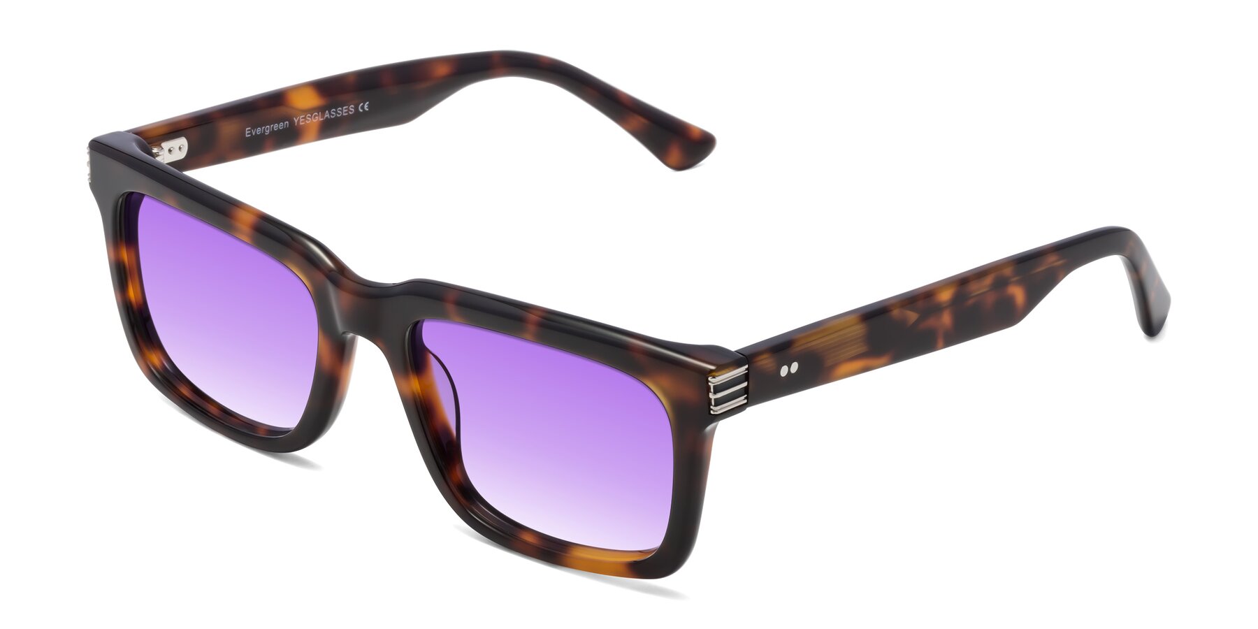Angle of Evergreen in Tortoise with Purple Gradient Lenses