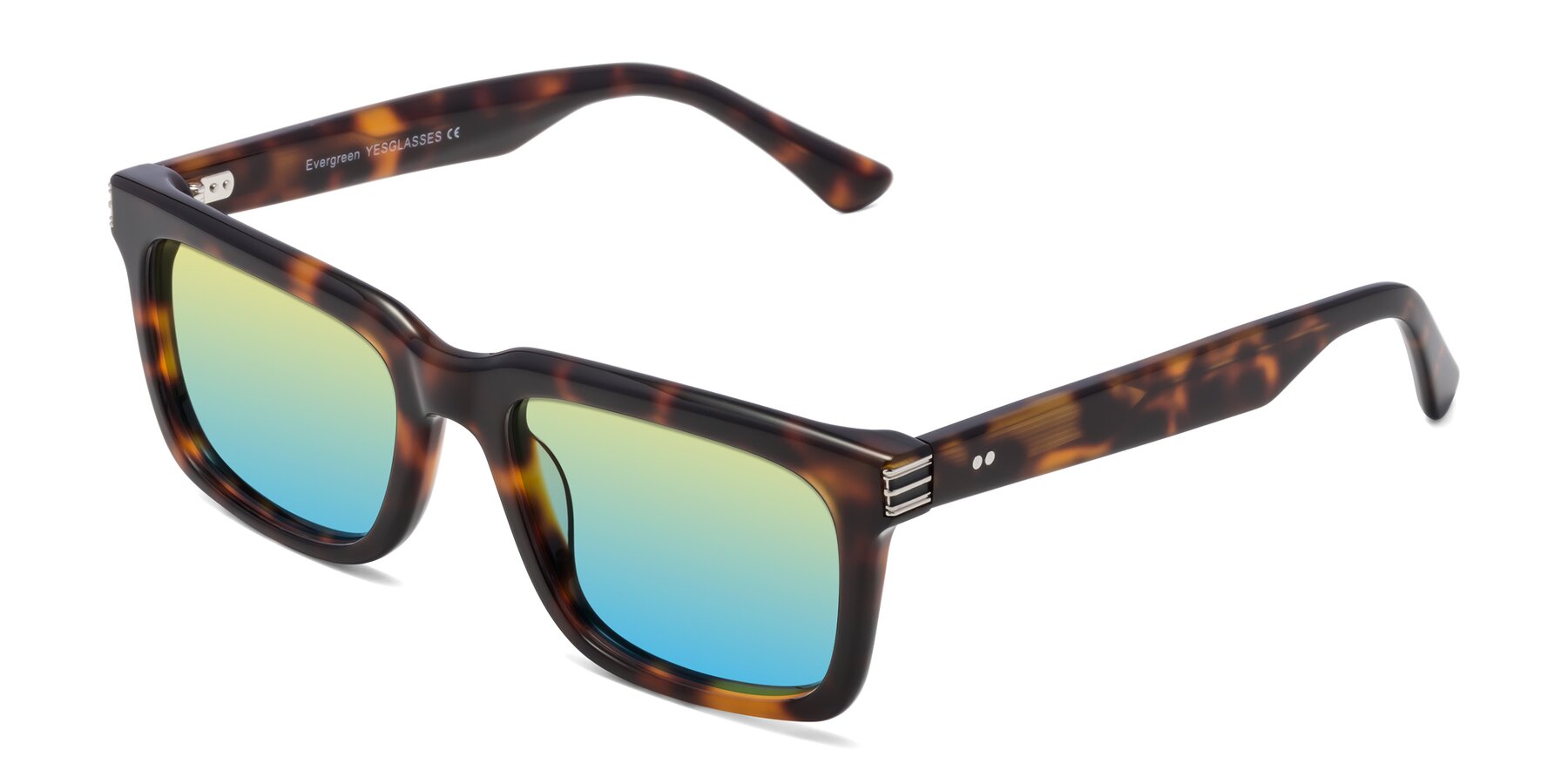Angle of Evergreen in Tortoise with Yellow / Blue Gradient Lenses