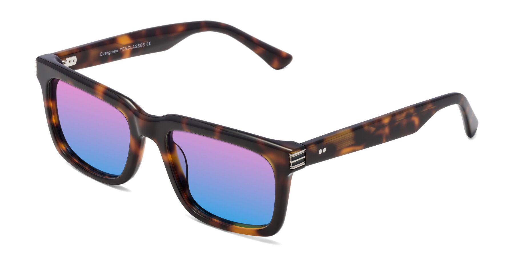 Angle of Evergreen in Tortoise with Pink / Blue Gradient Lenses