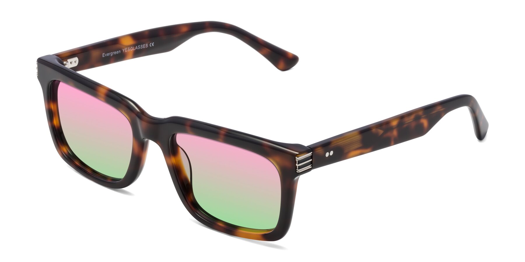 Angle of Evergreen in Tortoise with Pink / Green Gradient Lenses