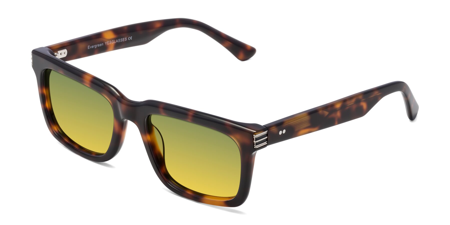 Angle of Evergreen in Tortoise with Green / Yellow Gradient Lenses