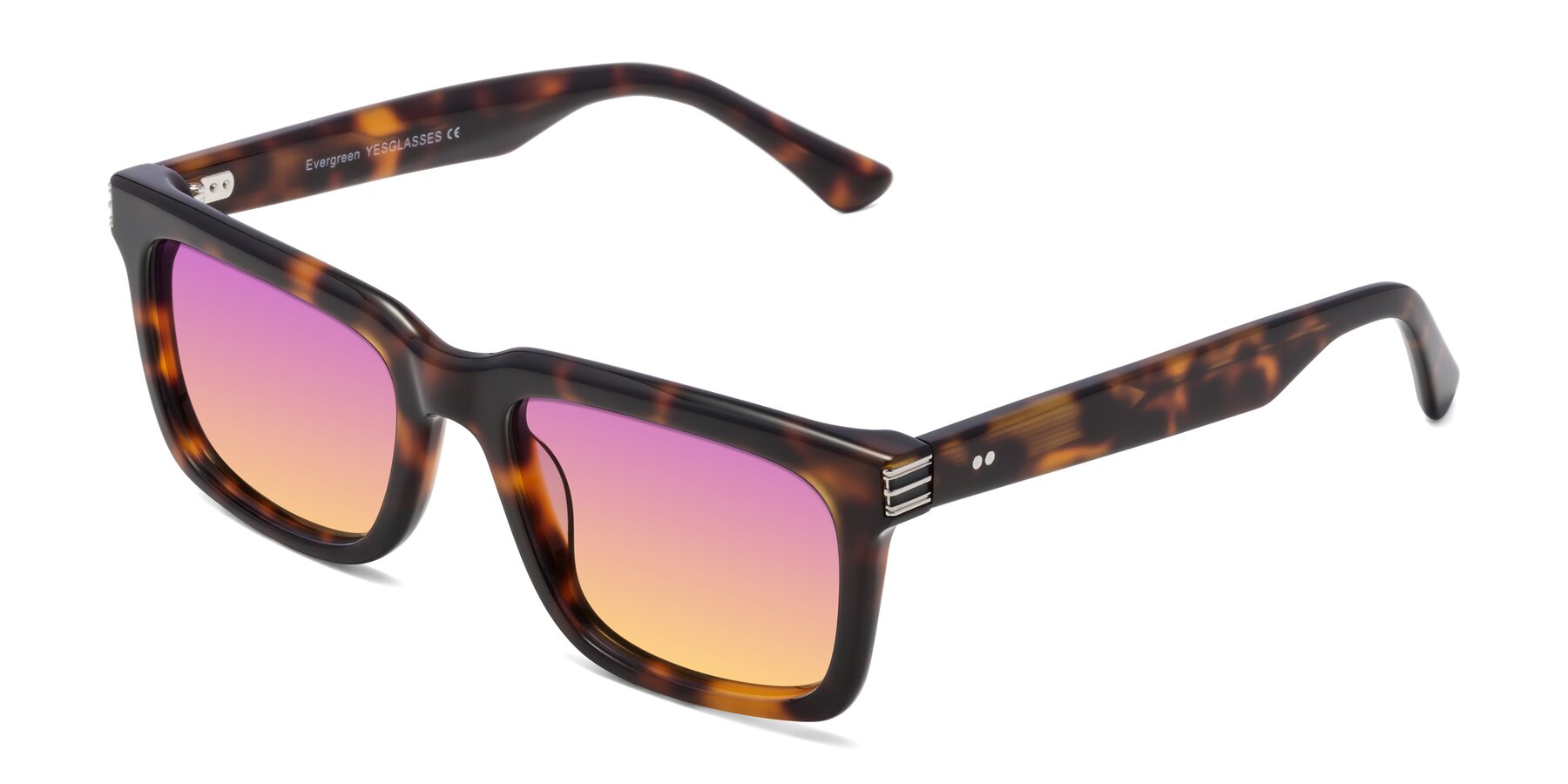 Angle of Evergreen in Tortoise with Purple / Yellow Gradient Lenses