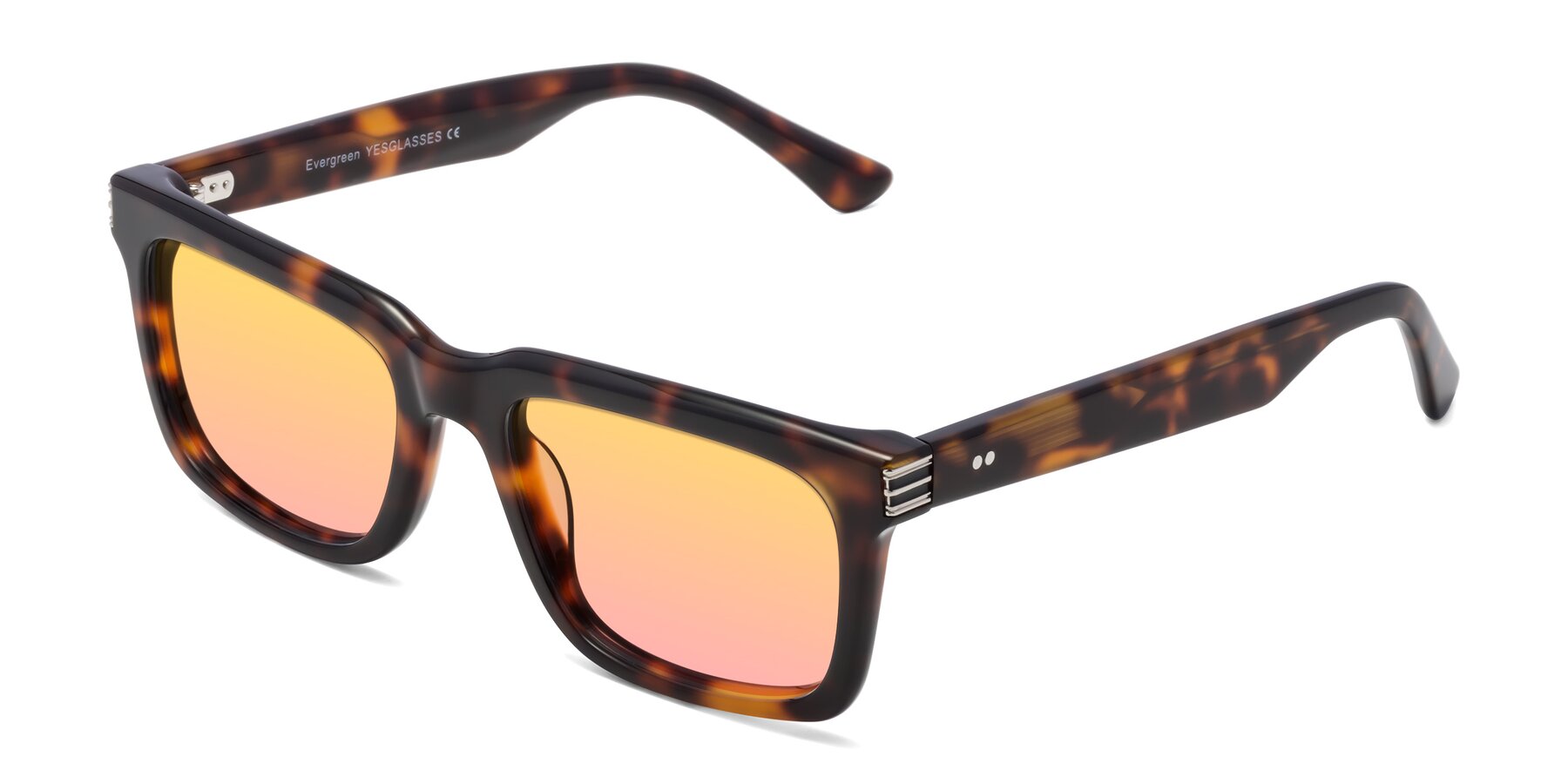 Angle of Evergreen in Tortoise with Yellow / Pink Gradient Lenses
