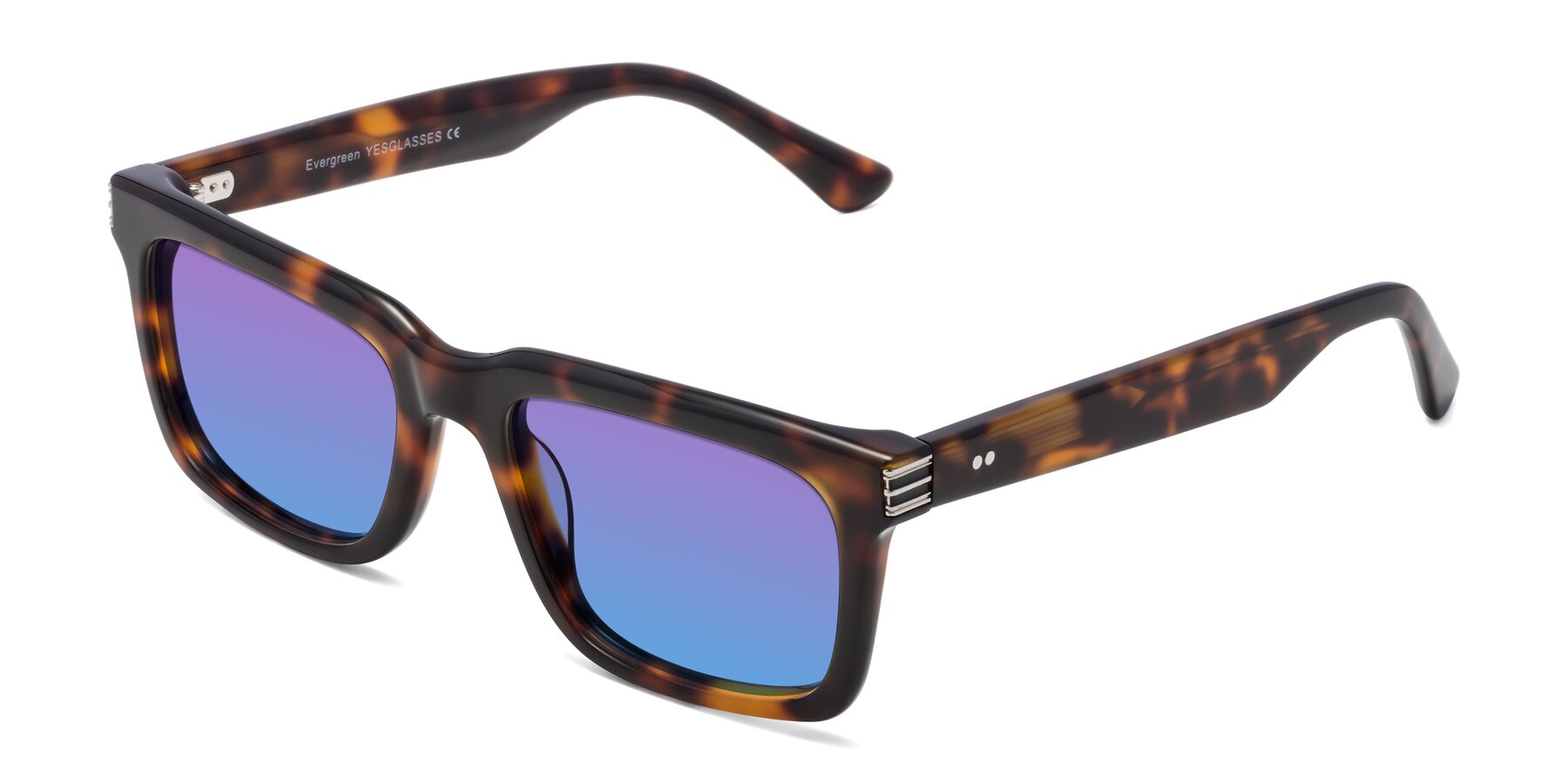 Angle of Evergreen in Tortoise with Purple / Blue Gradient Lenses