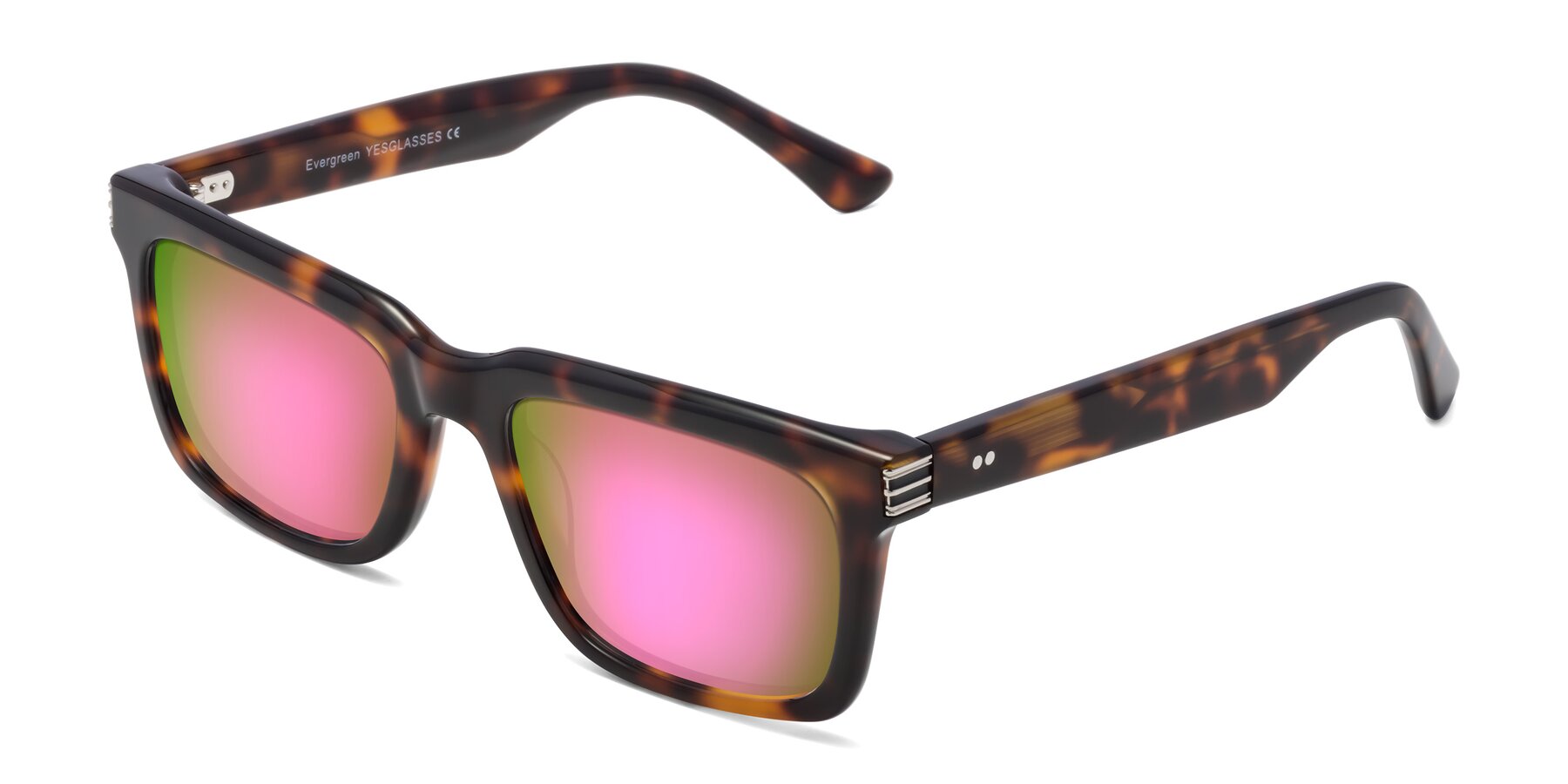 Angle of Evergreen in Tortoise with Pink Mirrored Lenses
