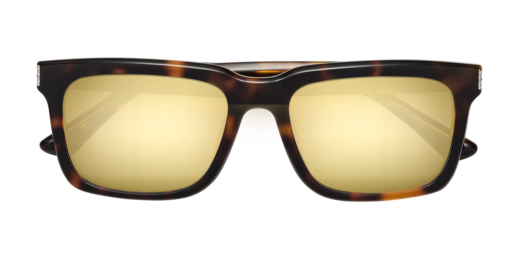 Folded Front of Evergreen in Tortoise with Gold Mirrored Lenses