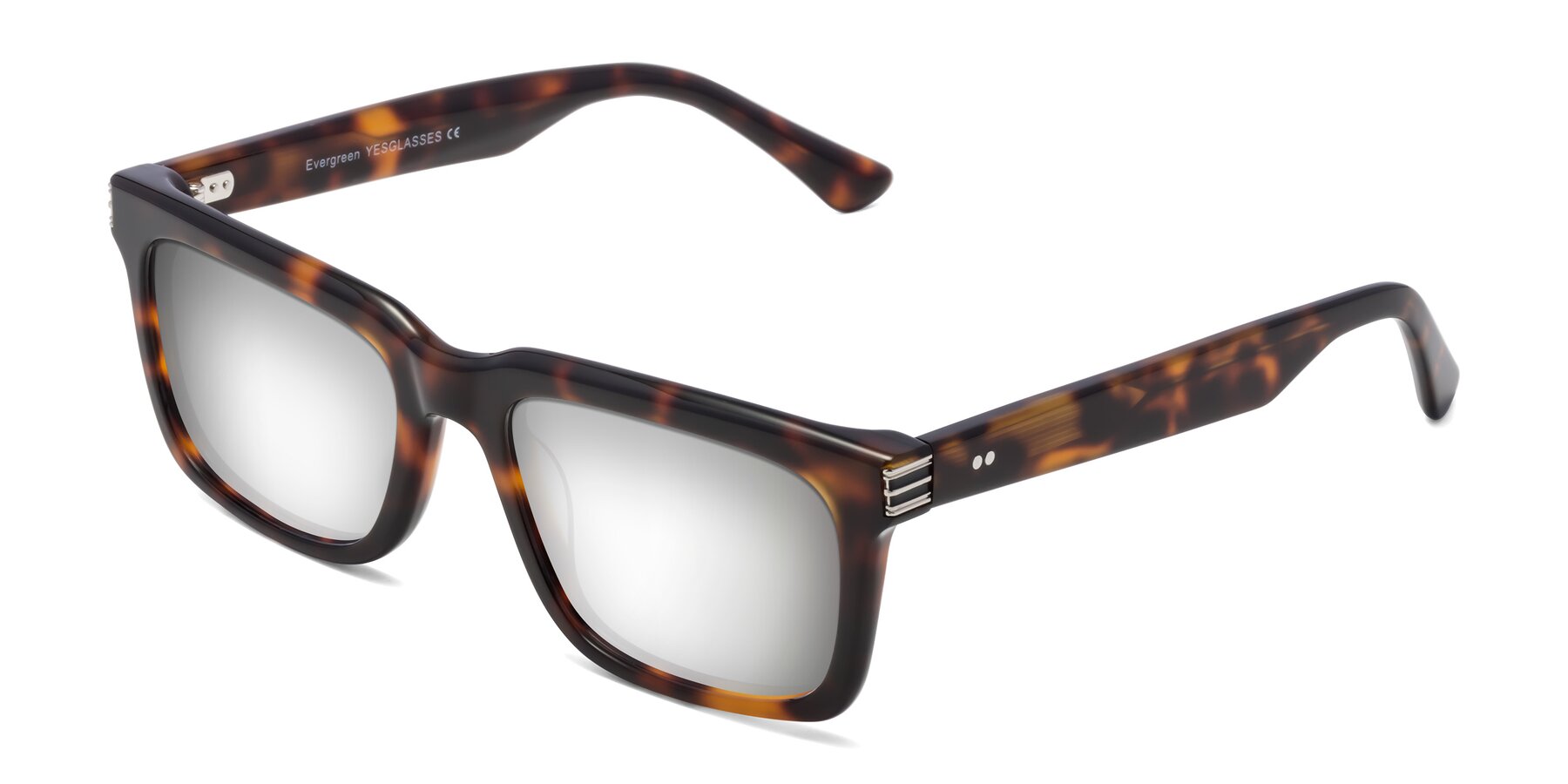 Angle of Evergreen in Tortoise with Silver Mirrored Lenses